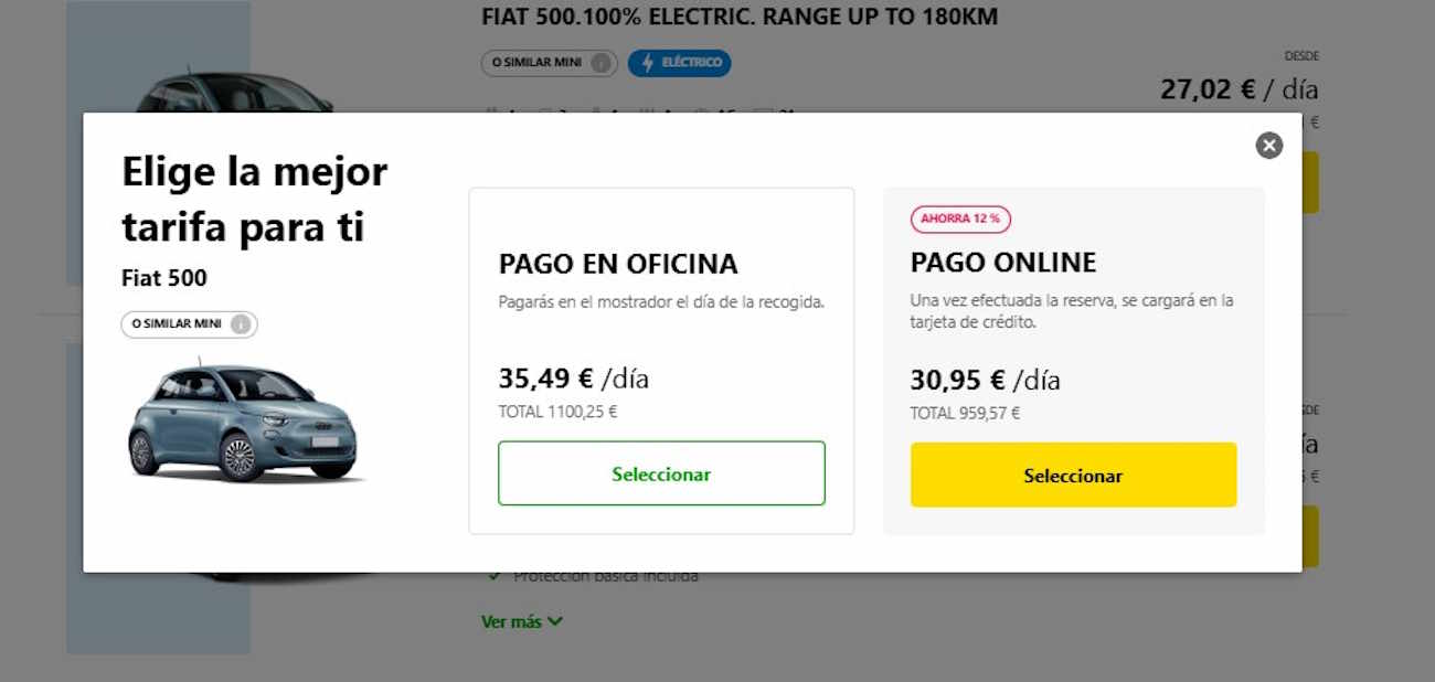 Europcar Pago en oficina u online