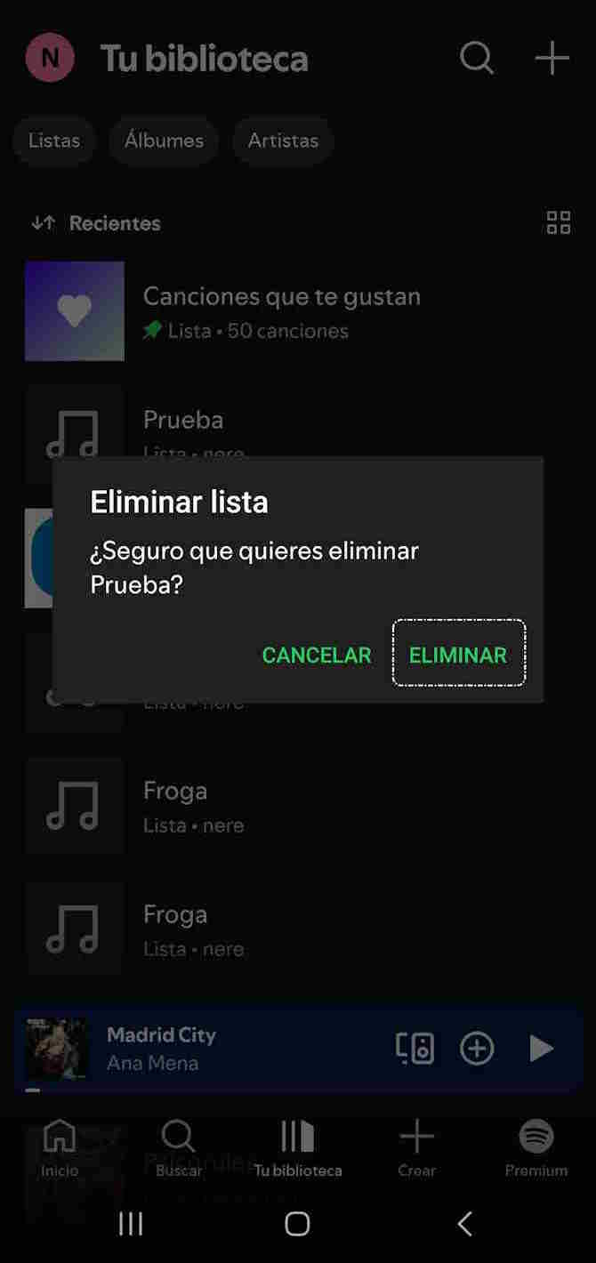 Confirmación eliminar lista