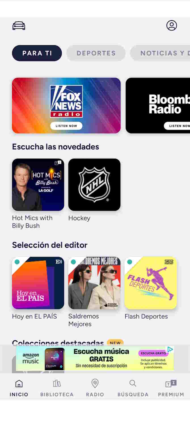 Interfaz TuneIn Radio